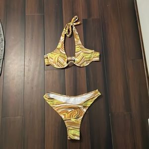 adjustable halter bikini set, high-rise bottoms